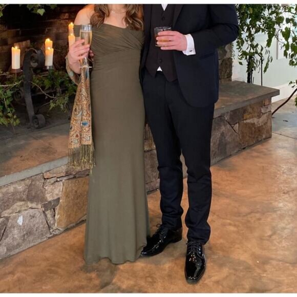 BHLDN by Anthropologie NWT Racine Off-the-Shoulder Olive Green Maxi Dress Size 8 - Picture 3 of 10